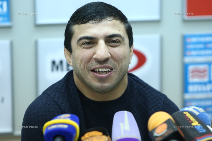 Press conference by Armenian Greco-Roman wrestler Roman Amoyan