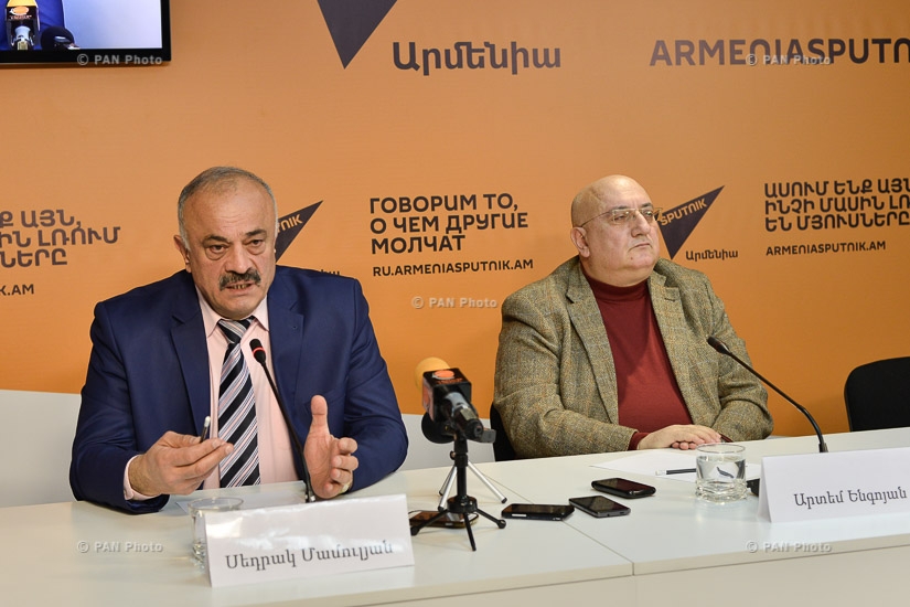 Пресс-конференция председателя общественной организации «По развитию и сохранению традиций армянской кулинарии» Седрака Мамуляна и сопредседателя Всемирной ассоциации барбекю Артема Энгояна