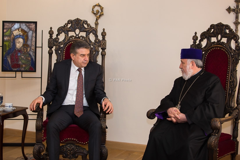 Catholicos of All Armenians Karekin II receives Armenian PM Karen Karapetyan