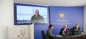 Пресс-конференция председателя ЦИК Армении Тиграна Мукучяна, министра-руководителя аппарата Правительства Армении Давида Арутуняна и постоянного координатора ООН, постоянного представителя ПРООН в Армении Бредли Бусетто