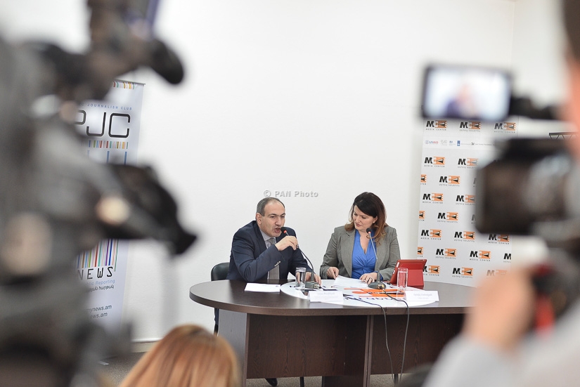 Press conference of MP, 'Civil Agreement' party member and YELQ (Exit) Alliance candidate Nikol Pashinyan 