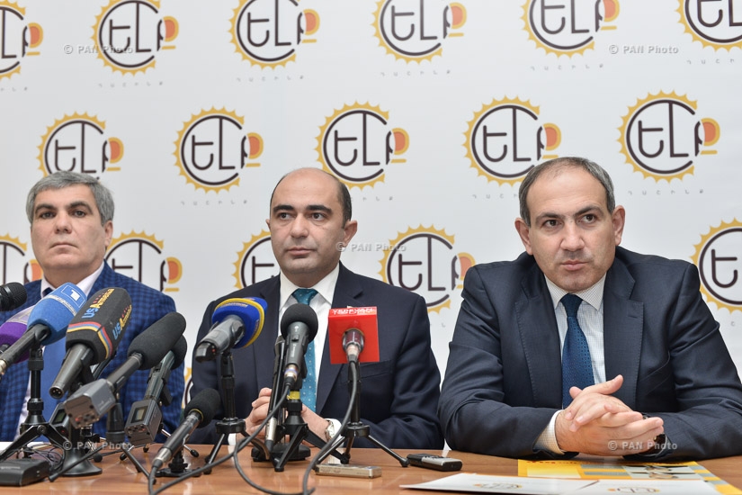Press conference by the members of YELQ (Exit) Alliance Edmon Marukyan, Aram Sargsyan and Nikol Pashinyan