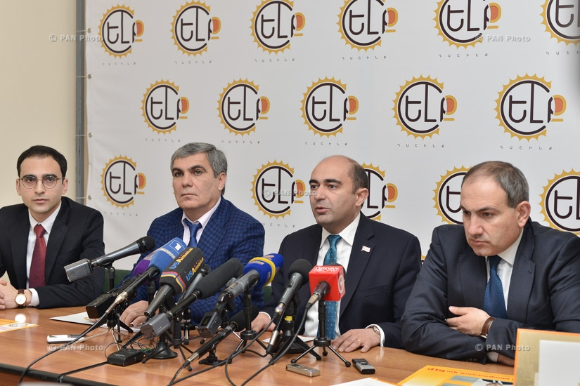 Press conference by the members of YELQ (Exit) Alliance Edmon Marukyan, Aram Sargsyan and Nikol Pashinyan