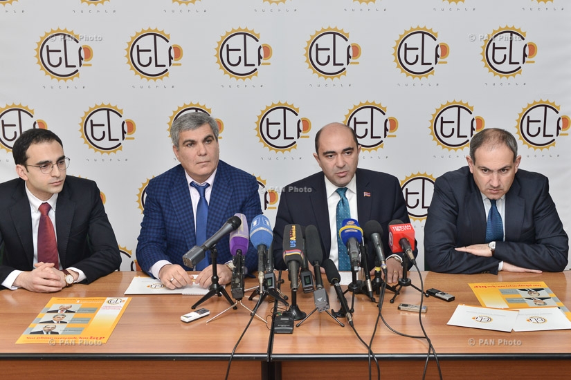Пресс-конференция членов блока «ЕЛК» (Выход) Эдмона Марукяна, Арама Саргсяна и Никола Пашиняна
