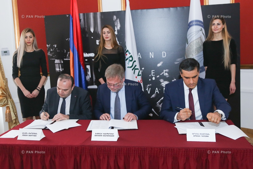 Armenian Ombudsman Arman Tatoyan, Minister of Education and Science Levon Mkrtchyan and Kaspersky Lab's CEO Evgeny Kaspersky signed a memorandum of cooperation