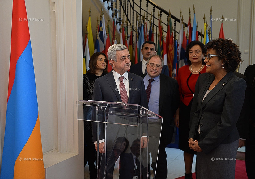 В Париже президент Армении Серж Саргсян встретился с генеральным секретарём международной организации Франкофонии Микаэль Жан