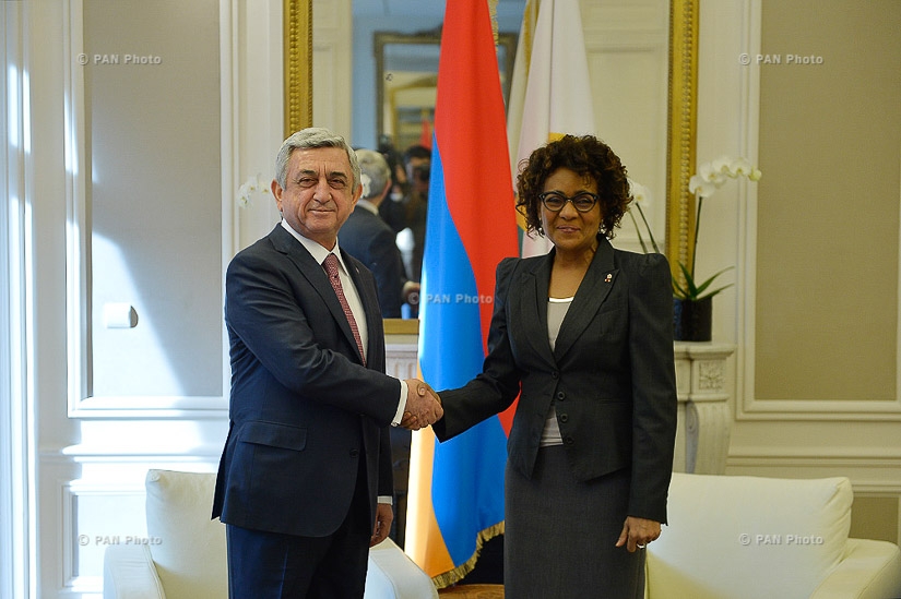 In Paris Armenian President Serzh Sargsyan met with Secretary General of the International Organization of Francophonie Michaelle Jean