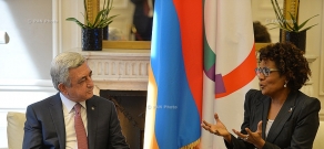 In Paris Armenian President Serzh Sargsyan met with Secretary General of the International Organization of Francophonie Michaelle Jean