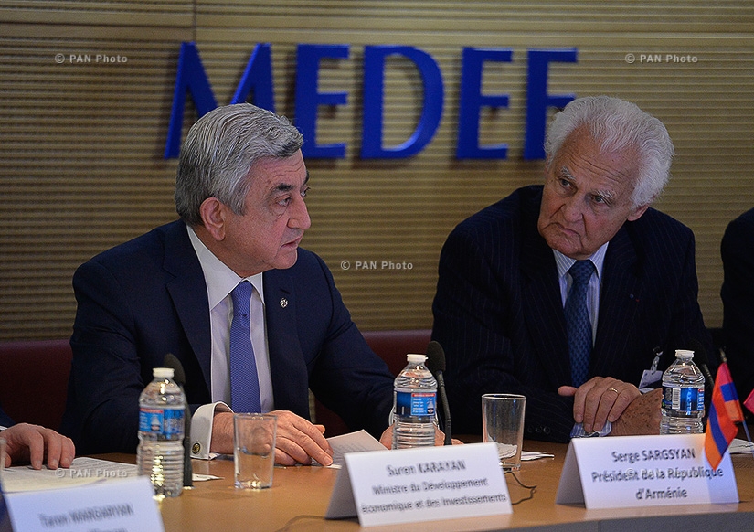 In Paris Armenian President met with members of Mouvement des entreprises de France Organization