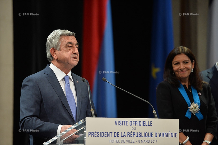 In France Armenian President Serzh Sargsyan met with Mayor of Paris Anne Hidalgo