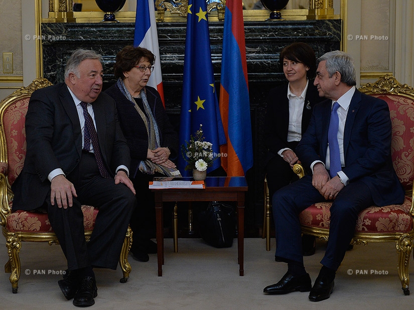 Meeting of Armenian President Serzh Sargsyan and President of the Senate of France Gérard Larcher in Paris