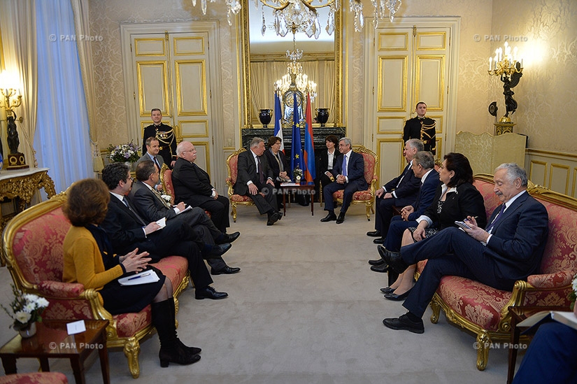 В Париже президент Армении Серж Саргсян встретился с председателем Сената Франции Жераром Ларше