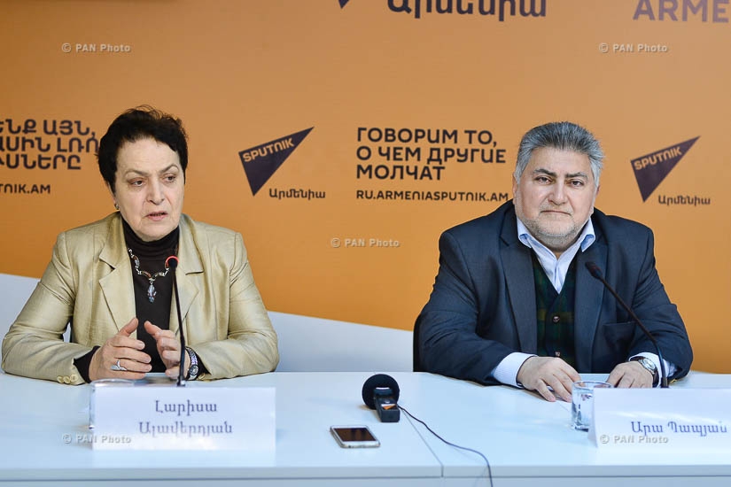 Press conference of 'Against Legal Arbitrariness' NGO Chairman Larisa Alaverdyan and political scientist Ara Papyan