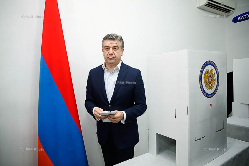 Armenia parliamentary elections: Armenian PM Karen Karapetyan cast a ballot