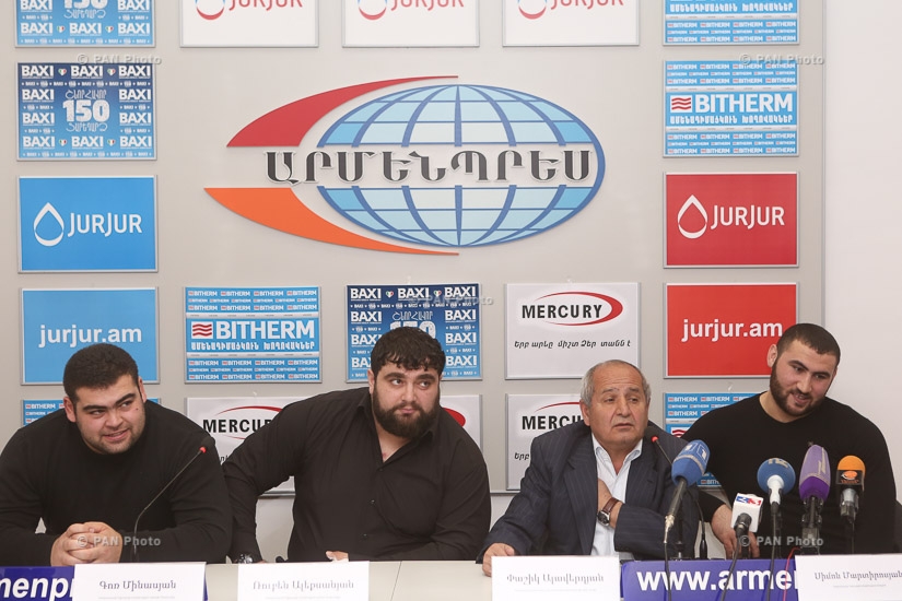 Press conference of members of men's weightlifting team of Armenia 