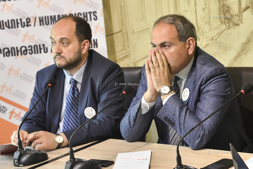 Press conference of members of YELQ bloc Nikol Pashinyan, Arayik Harutyunyan and Davit Khazhakyan
