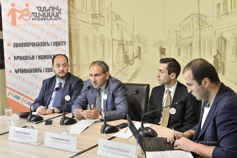 Press conference of members of YELQ bloc Nikol Pashinyan, Arayik Harutyunyan and Davit Khazhakyan