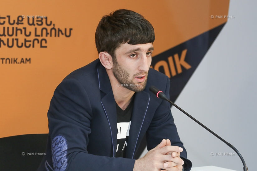 Press conference of members of Armenian national freestyle wrestling team 