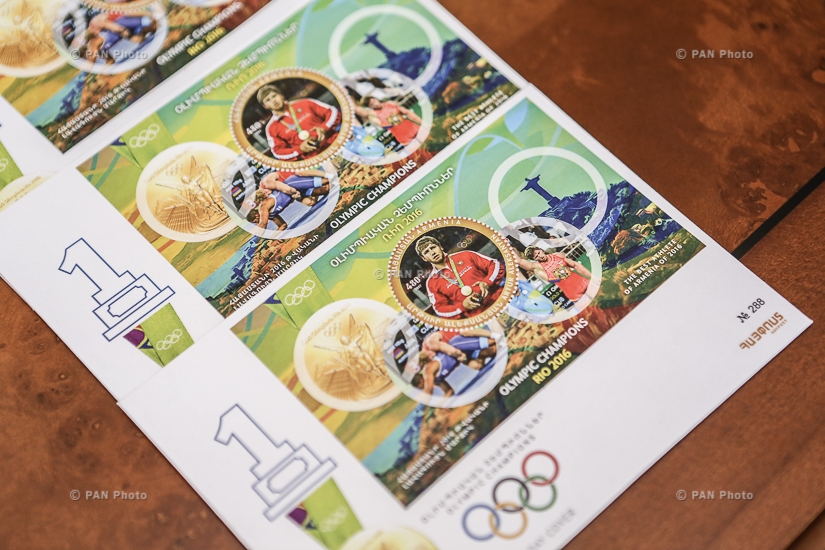 Cancellation ceremony of a stamped postcard on Sport. Olympic Champions: Artur Aleksanyan 