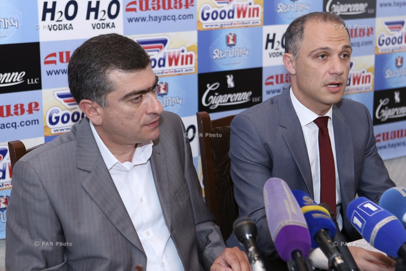 Press conference of members of Yerevan's municipal counci from  opposition party  'Yerkir Tsirani' Mnatsakan Parakshiev and Hayk Petrosyan