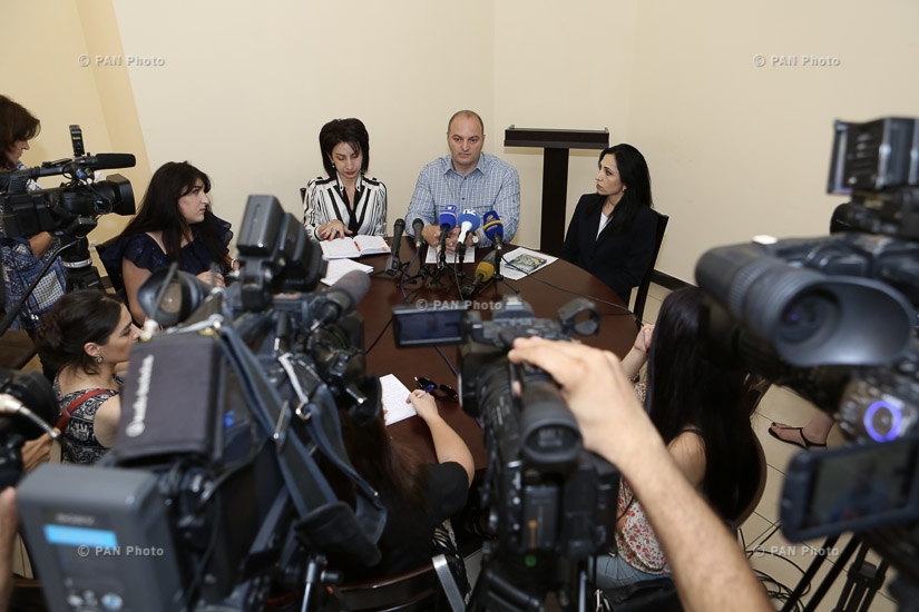Press conference of members of Yerevan's municipal counci from opposition party 'Yerkir Tsirani' Sona Aghekyan, Karapen Aghajanyan and Marina Khachatryan