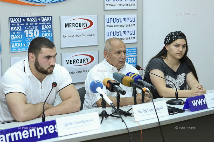 Press conference of head coach of Armenia's weightlifting team Pashik Alaverdyan, World Junior Champion Simon Martirosyan and women's IWF World Junior Championships bronze medalist Sona Poghosyan