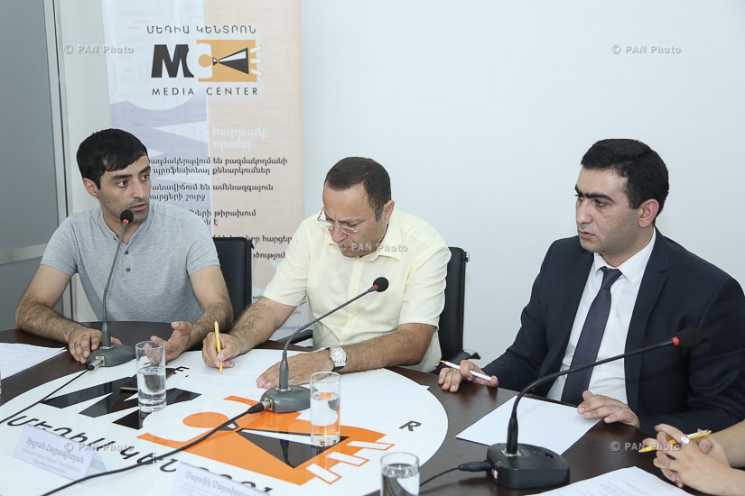 Lawyers Ara Gharagyozyan, Tigran Hayrapetyan and Martik Martirosyan give a press conference on the subject 