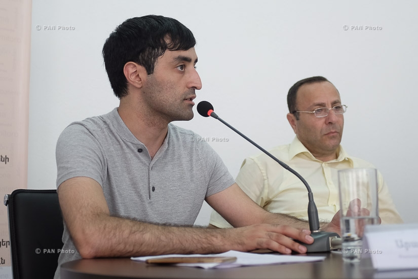 Lawyers Ara Gharagyozyan, Tigran Hayrapetyan and Martik Martirosyan give a press conference on the subject Are the advocates' activities hampered in the framework of Sasna Tsrer case hearings?
