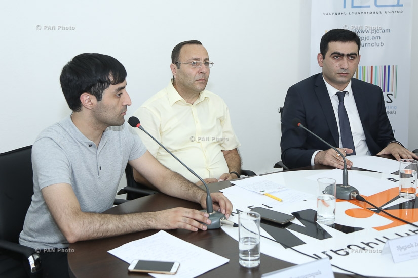 Lawyers Ara Gharagyozyan, Tigran Hayrapetyan and Martik Martirosyan give a press conference on the subject Are the advocates' activities hampered in the framework of Sasna Tsrer case hearings?