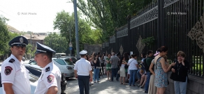 S.O.S. Sevan initiative protests in front of the National Assembly against a government proposal to release 100 million cubic meters  of water from Lake Sevan
