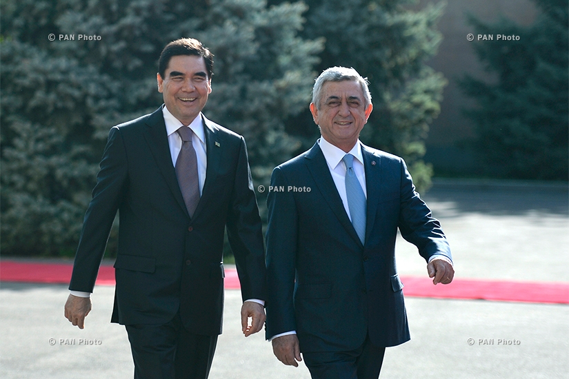 Թուրքմենստանի նախագահ Գուրբանգուլի Բերդիմուհամեդովի դիմավորման պաշտոնական արարողությունը ՀՀ նախագահի նստավայրում 