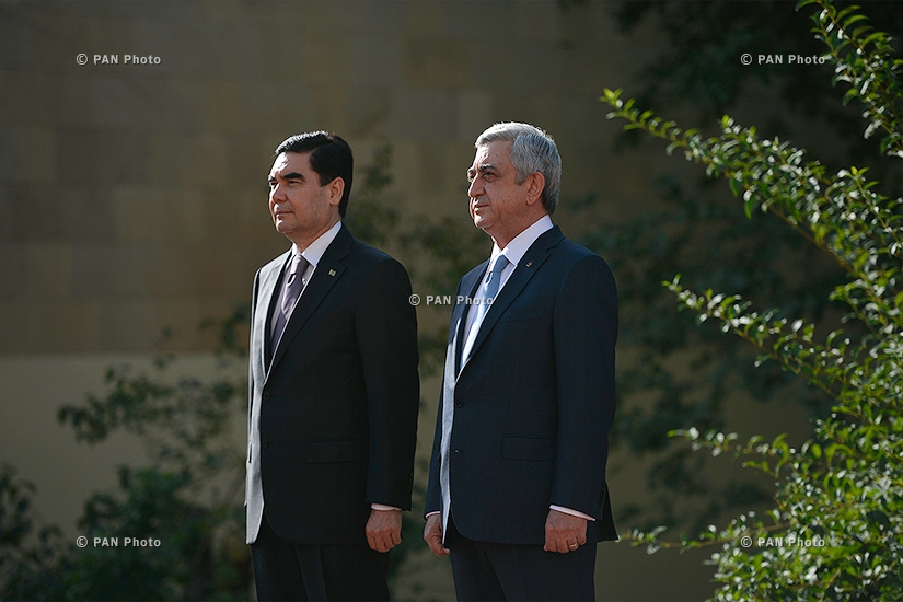 Թուրքմենստանի նախագահ Գուրբանգուլի Բերդիմուհամեդովի դիմավորման պաշտոնական արարողությունը ՀՀ նախագահի նստավայրում 