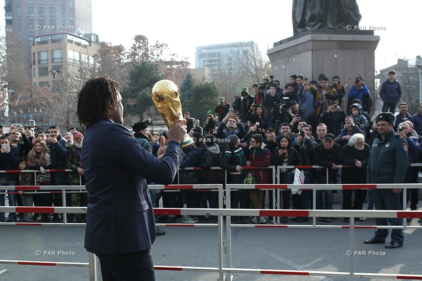 Press conference of Elina Markaryan, Evguenia Stoichkova, Christoph Speck and Christian Karembeu, and the public display of  FIFA World Cup™ Trophy