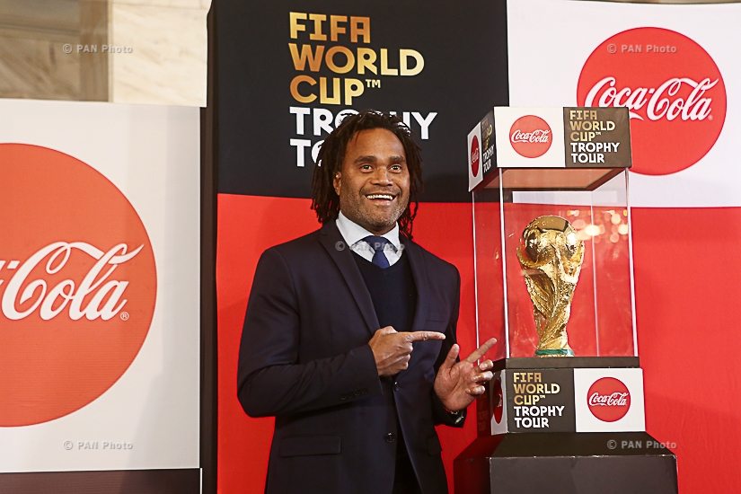 Press conference of Elina Markaryan, Evguenia Stoichkova, Christoph Speck and Christian Karembeu, and the public display of  FIFA World Cup™ Trophy