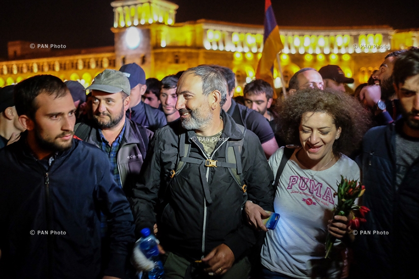Rally against Armenia's ex-president Serzh Sargsyan's appointment as prime minister in Yerevan's Republic square