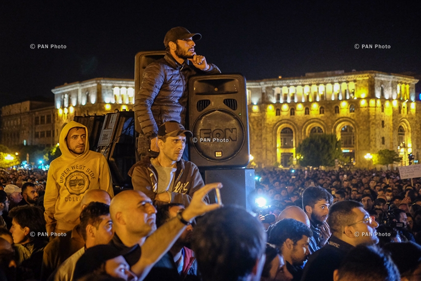 Rally against Armenia's ex-president Serzh Sargsyan's appointment as prime minister in Yerevan's Republic square