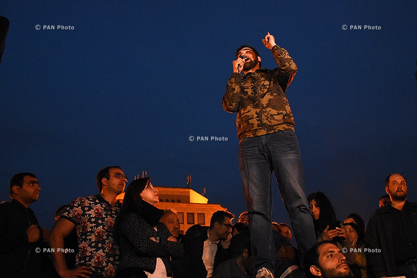 Rally against Armenia's ex-president Serzh Sargsyan's appointment as prime minister in Yerevan's Republic square. Day 6