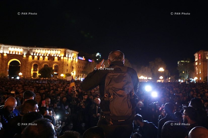 Rally against Armenia's ex-president Serzh Sargsyan's appointment as prime minister in Yerevan's Republic square. Day 7