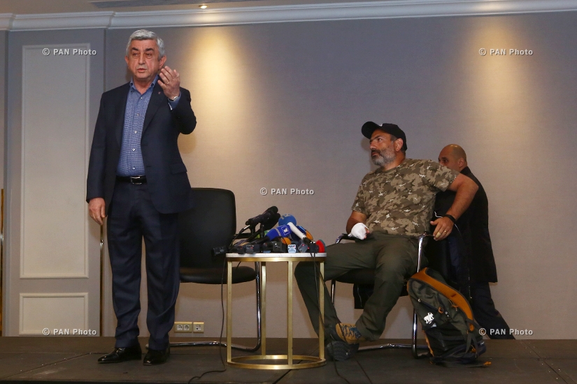 Meeting of Armenian Prime Minister Serzh Sargsyan and the opposition leader Nikol Pashinyan in Yerevan's Marriott hotel 