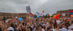 Supporters celebrate Nikol Pashinyan's election in the Prime Minister's post at Yerevan's Republic Square