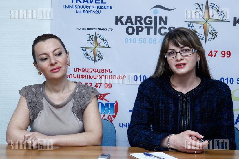 Press conference of Haybusak university representatives Anna Harutyunyan and Diana Balasanyan concerning the role of students in electoral campaigns