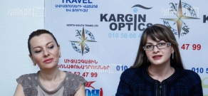 Press conference of Haybusak university representatives Anna Harutyunyan and Diana Balasanyan concerning the role of students in electoral campaigns