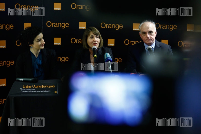 Press conference of France Telecom/Orange deputy head of communications and charitable projects Christine Albanel