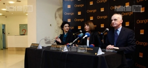 Press conference of France Telecom/Orange deputy head of communications and charitable projects Christine Albanel