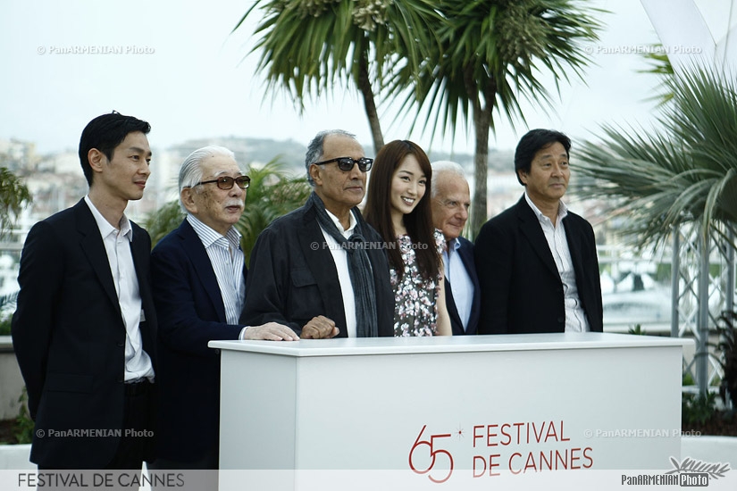(from left) Japanese actor Ryo Kase, Japanese actor Tadashi Okuno, Iranian director Abbas Kiarostami and Japanese actress Rin Takanashi