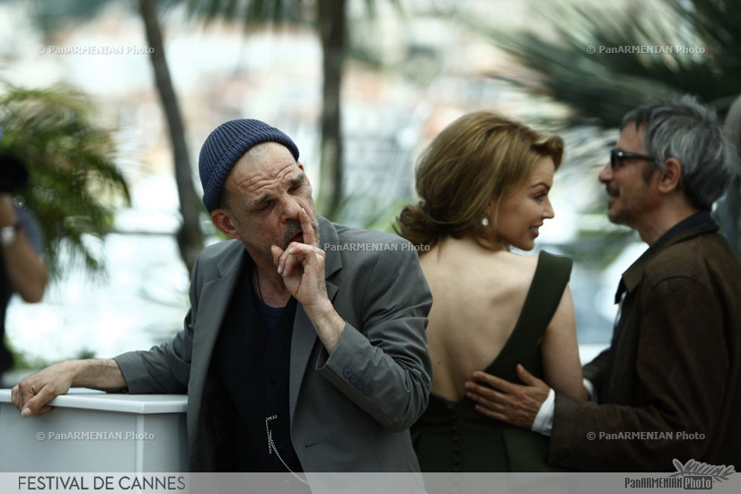 (From R) French director Leos Carax, Australian actress Kylie Minogue and French actor Denis Lavant