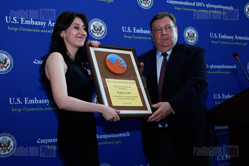 US Secretary of State Hillary Clinton participates in Universal Rights Awards ceremony at the US Embassy in Yerevan