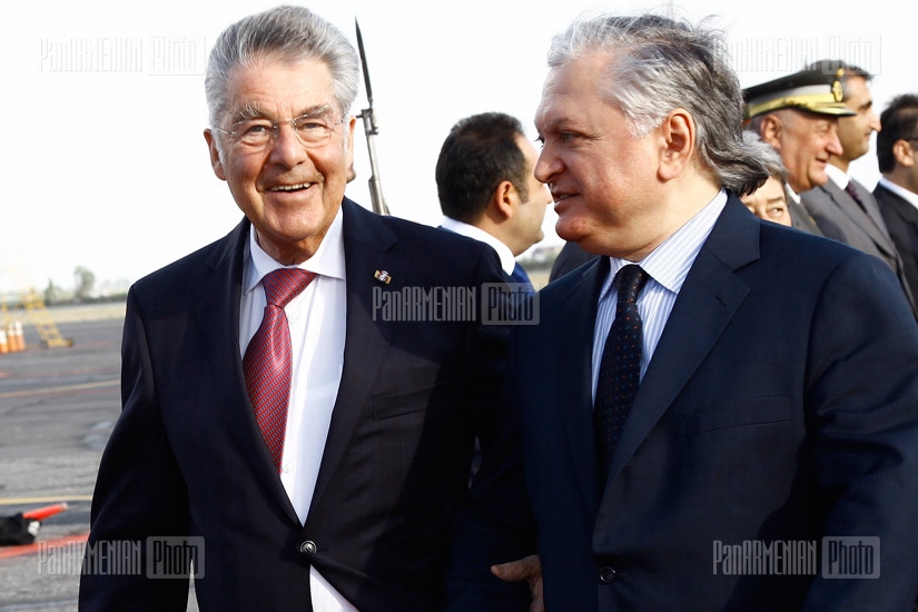 Arrival of Austria's President Heinz Fischer to Zvartnots airport