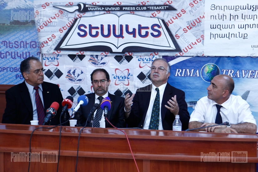 Armenian Evangelical Church. Press conference of Mkrtich Melqonyan, Levon Filyan and Harut Nersisyan