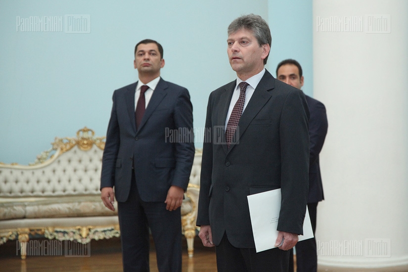 Newly appointed ambassador of Austria to Armenia  Alus Kraut hands in his credentials to RA President Serzh Sargsyan